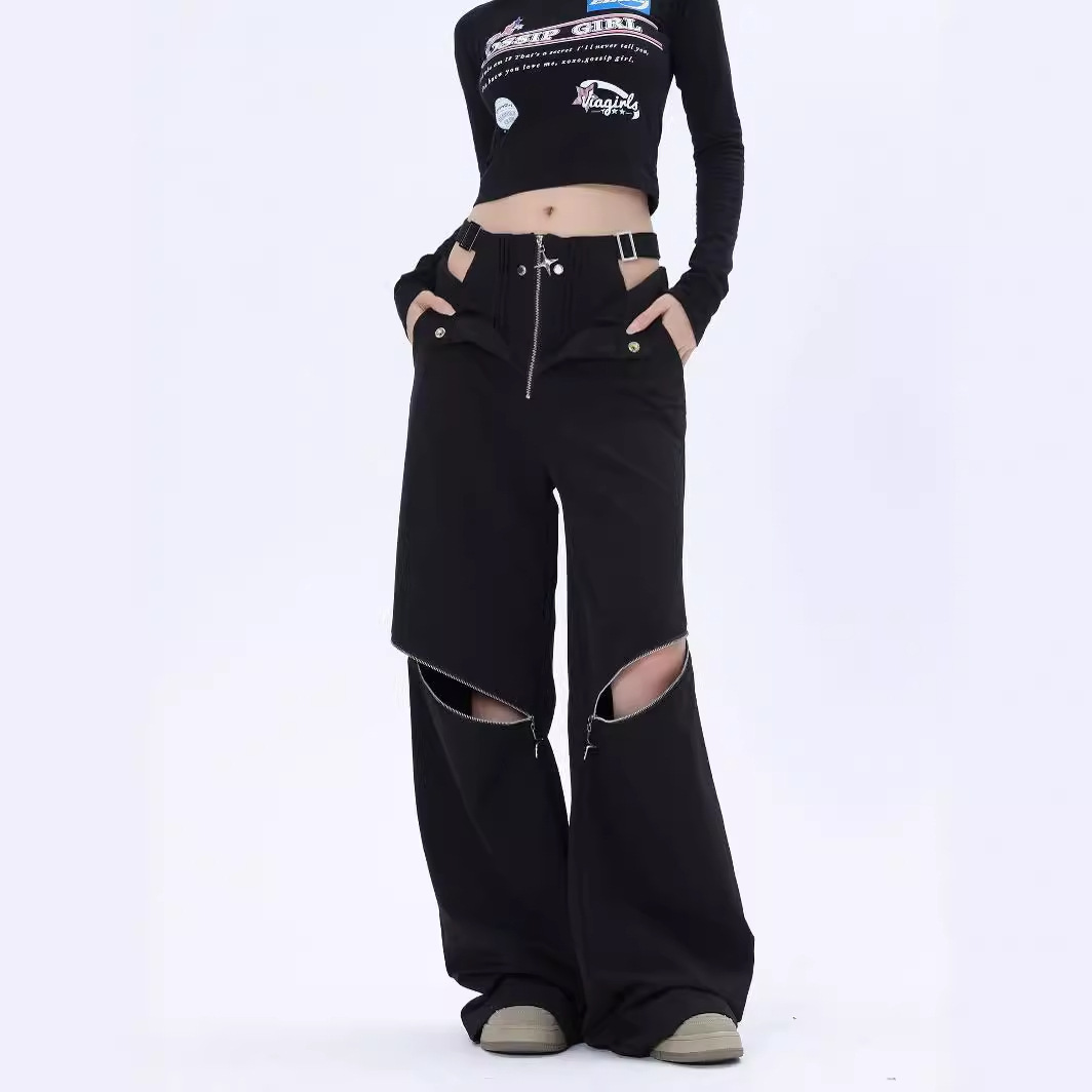 American Girl Black Cargo Pants Female Y2g Harajuku Style High Street