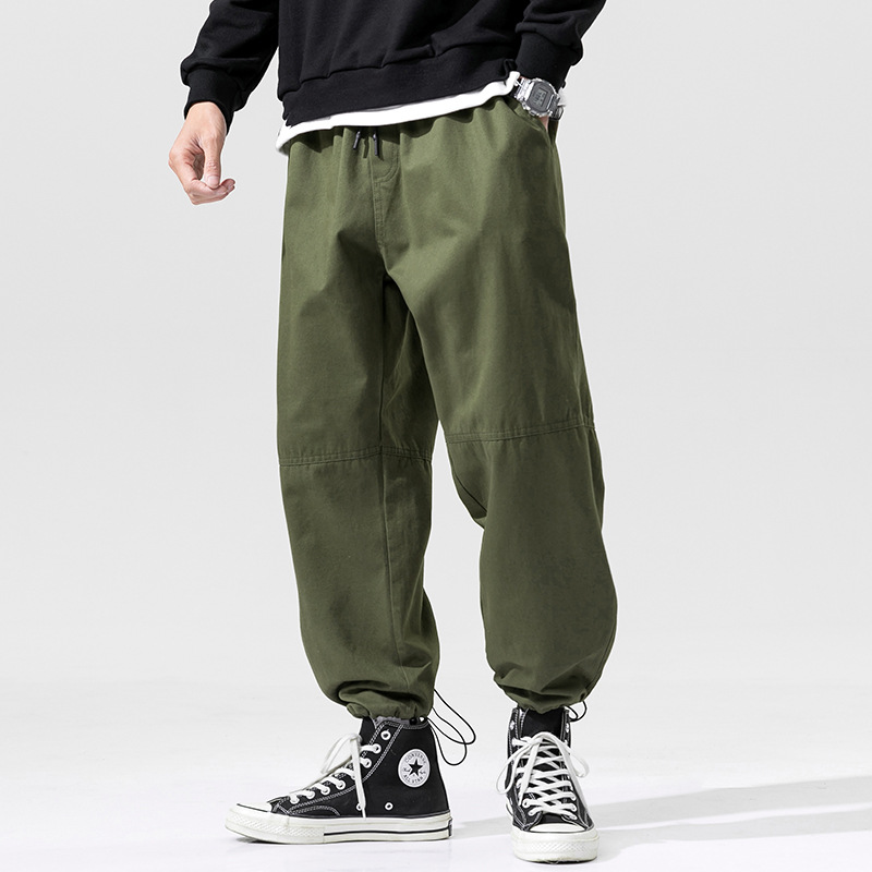 Contrasting Color Stitching Drawstring Ankle Cropped Slacks