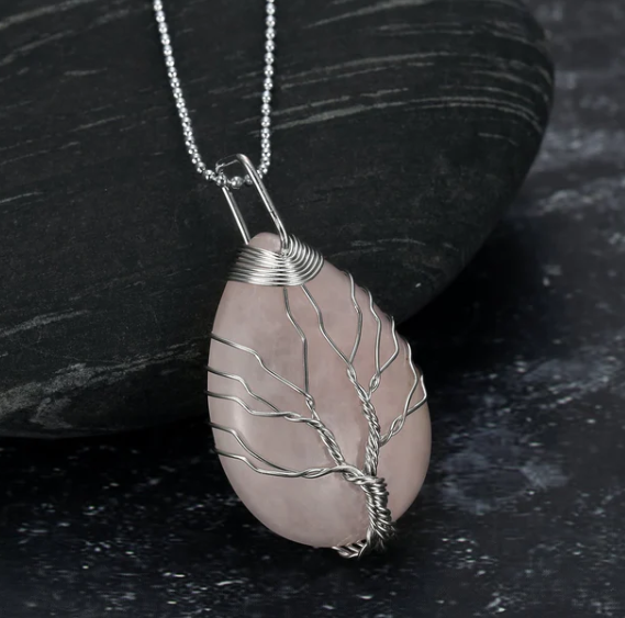 Celtic Tree Of Life Pendant & Chain On Teardrop Semi-precious Stone