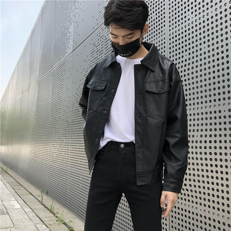 Men's Leather Jacket Youth Loose Lapel Workwear Pu