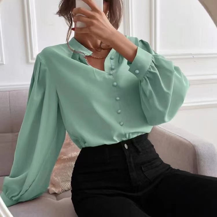 Commute Style Solid Color Round Neck Long Sleeve Single-breasted Women's