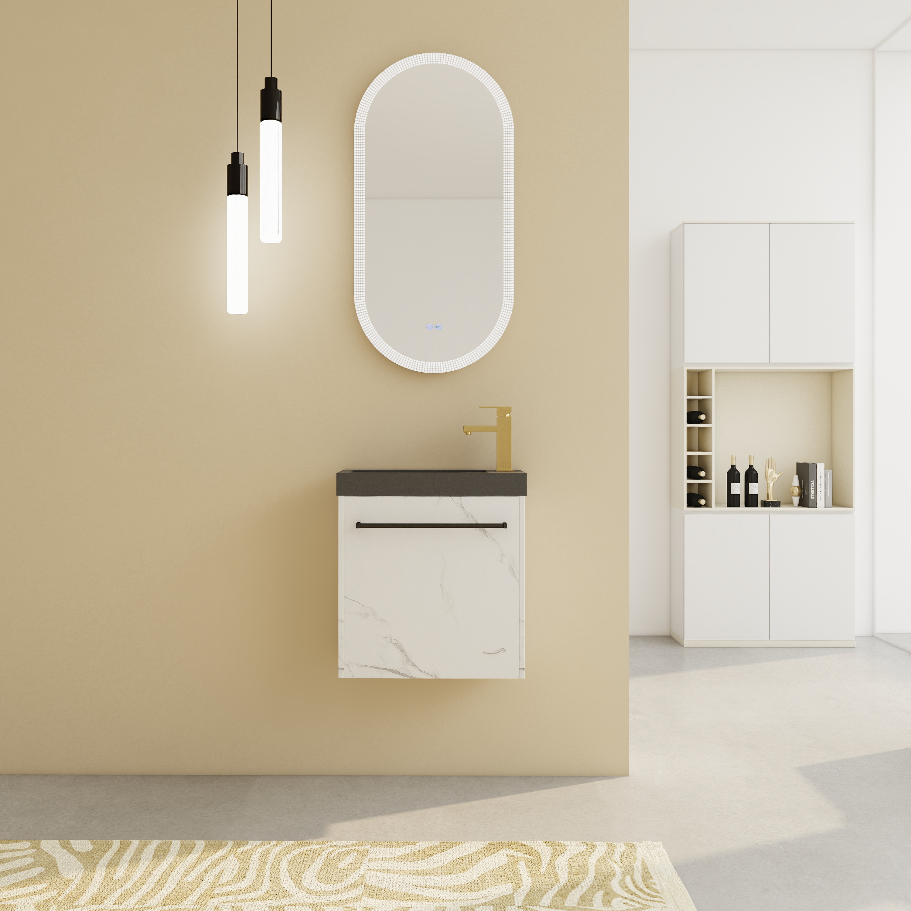 20 Floating Wall- Mounted Bathroom Vanity With Resin Sink & Soft- Close