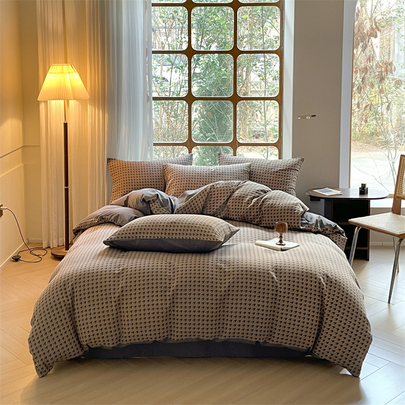 Houndstooth Cotton Double-layer Yarn Four-piece Set Single Fitted Sheet