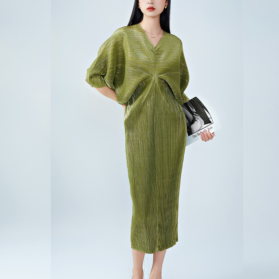 High-end Pleated Dress High-grade Metallic Luster