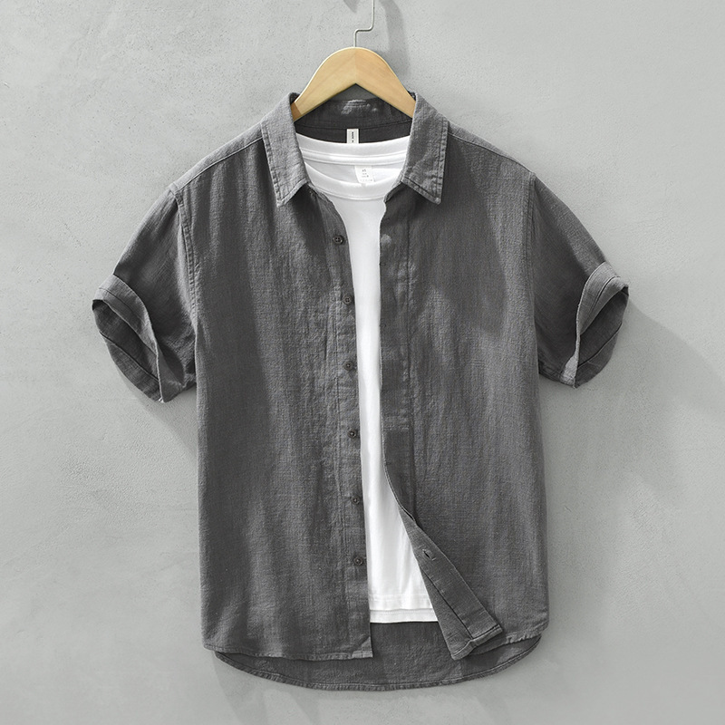 Comfortable Breathable Cotton And Linen Lapel Short Sleeve Shirt
