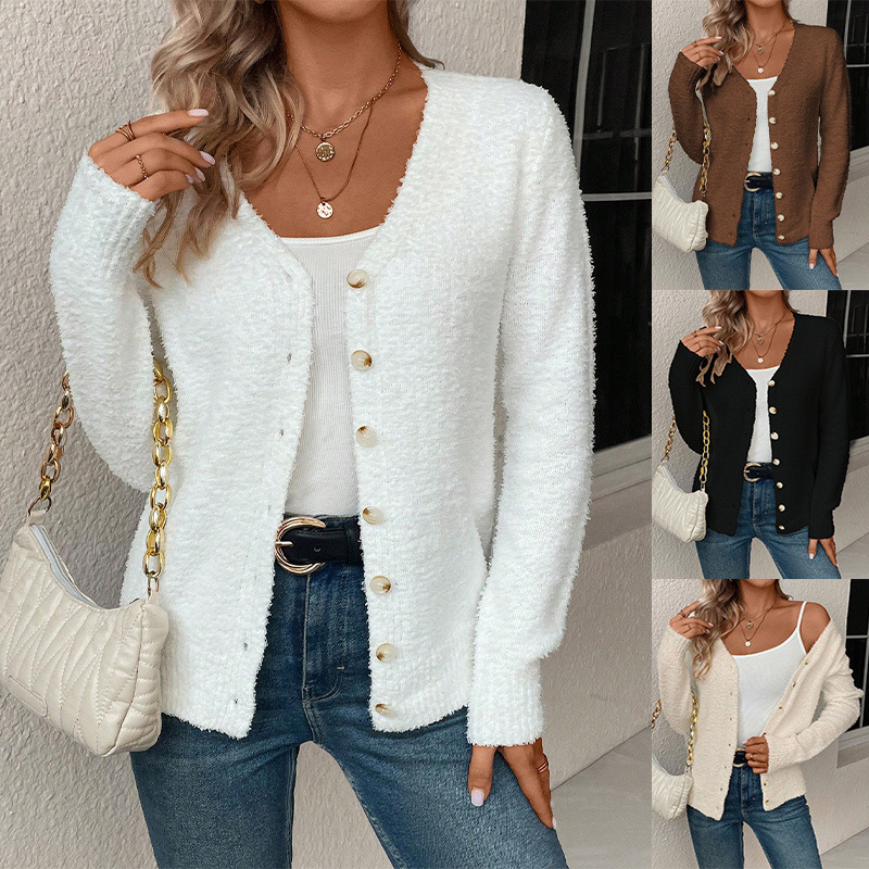 Women's Simple All-match Loose Solid Color Buttons Cardigan