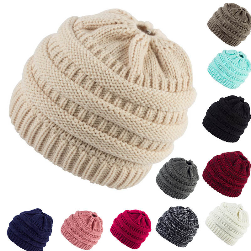 Personalized Women's Ponytail Knitted Wool Hat