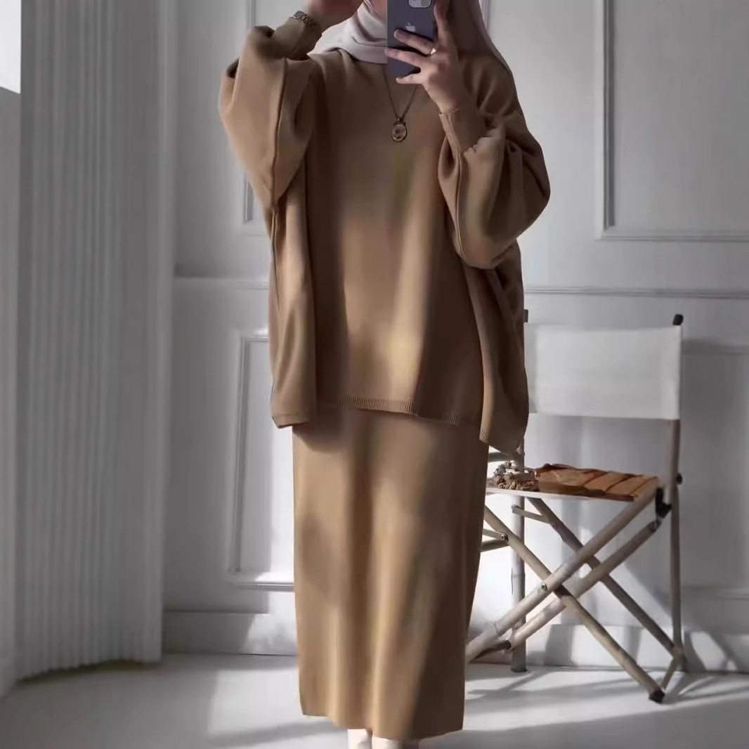 Fashionable Knitted Loose Long Sleeve Pullover Suit