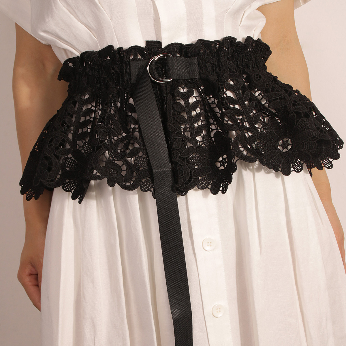 Black Water-soluble Lace Elastic Girdle With D Buckle Adjustable