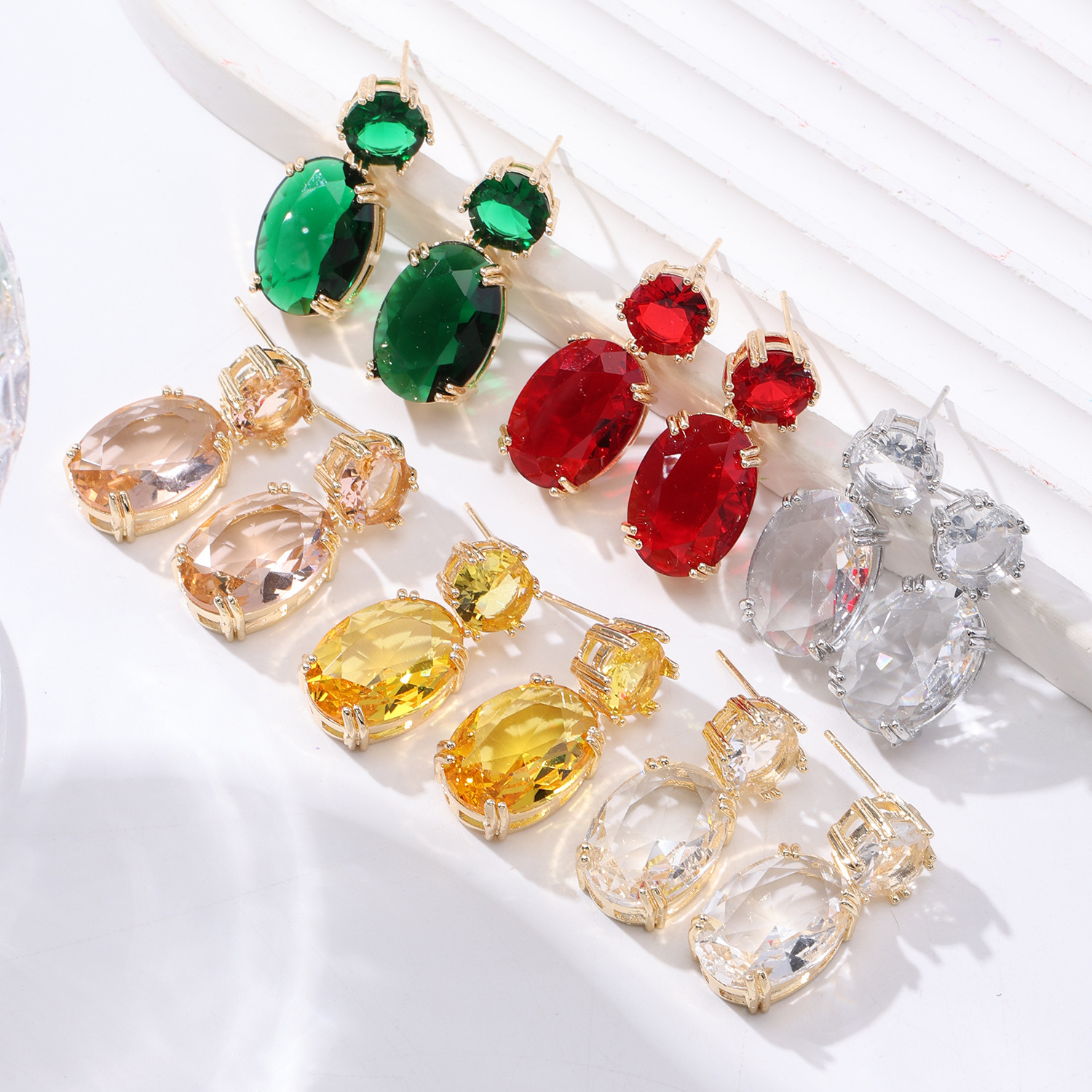 Ins Drop-shaped Rhinestones Earrings Creative Personality Alloy Oval