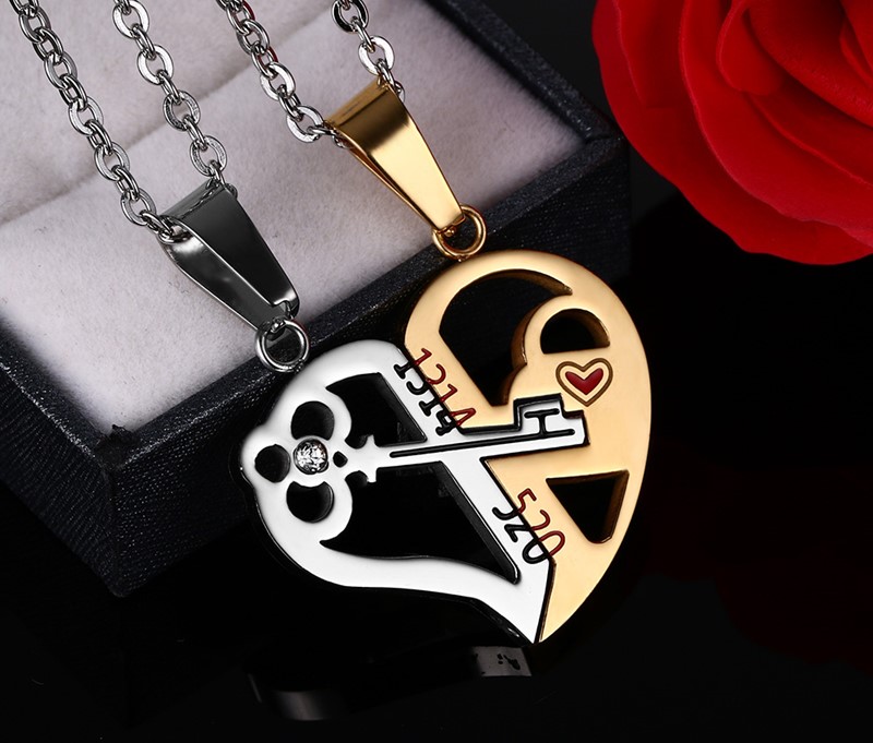 Pendant Love Necklace Set Lover Valentine Gifts Stainless Steel Chain