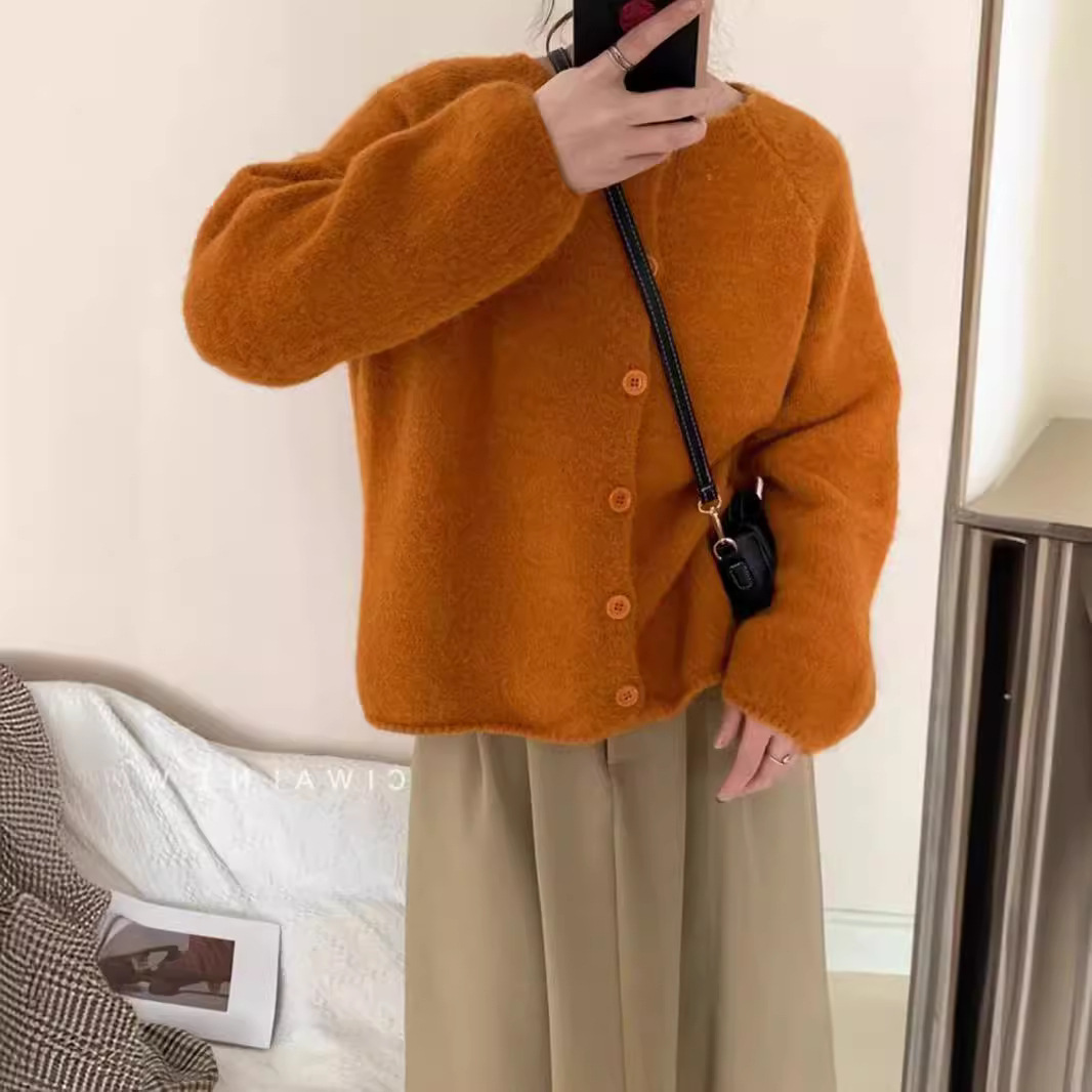 Candy Color Round Neck Soft Glutinous Top Korean Casual Loose Raglan
