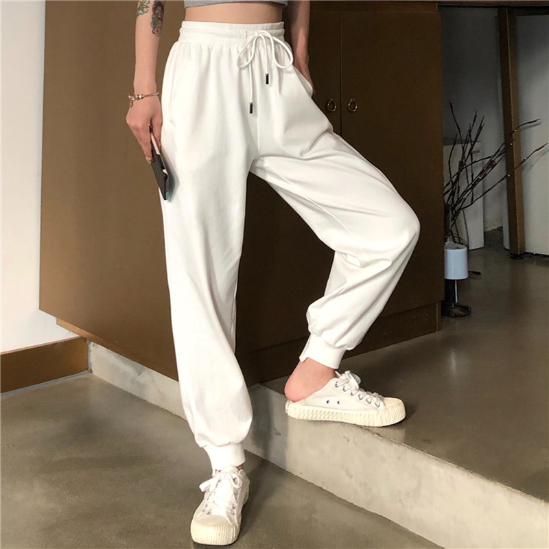 White Pants Loose And Thin Waist Sports High Casual Women's Health