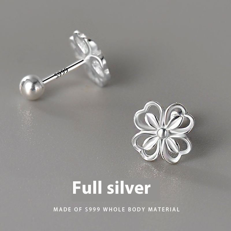 S999 Sterling Silver Sweet Flowers Cute Screw Ear Bone Stud Earrings
