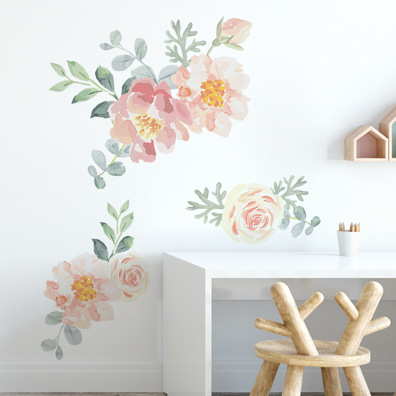 Girly Heart Pink Watercolor Plant Flowers Baby Room Dormitory Bedroom