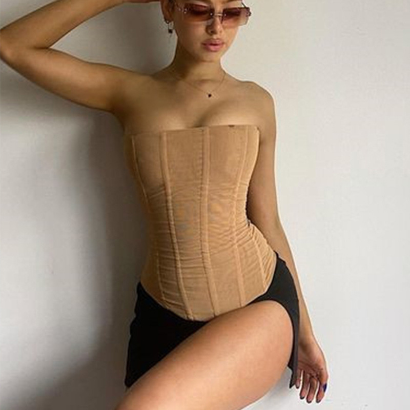 Skinny Sleeveless Tube Top Women Summer New Mesh Crop Corset Tank Party