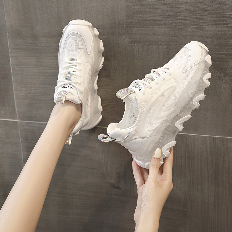 Daddy Shoes Thin Section Breathable White Net Casual Sports