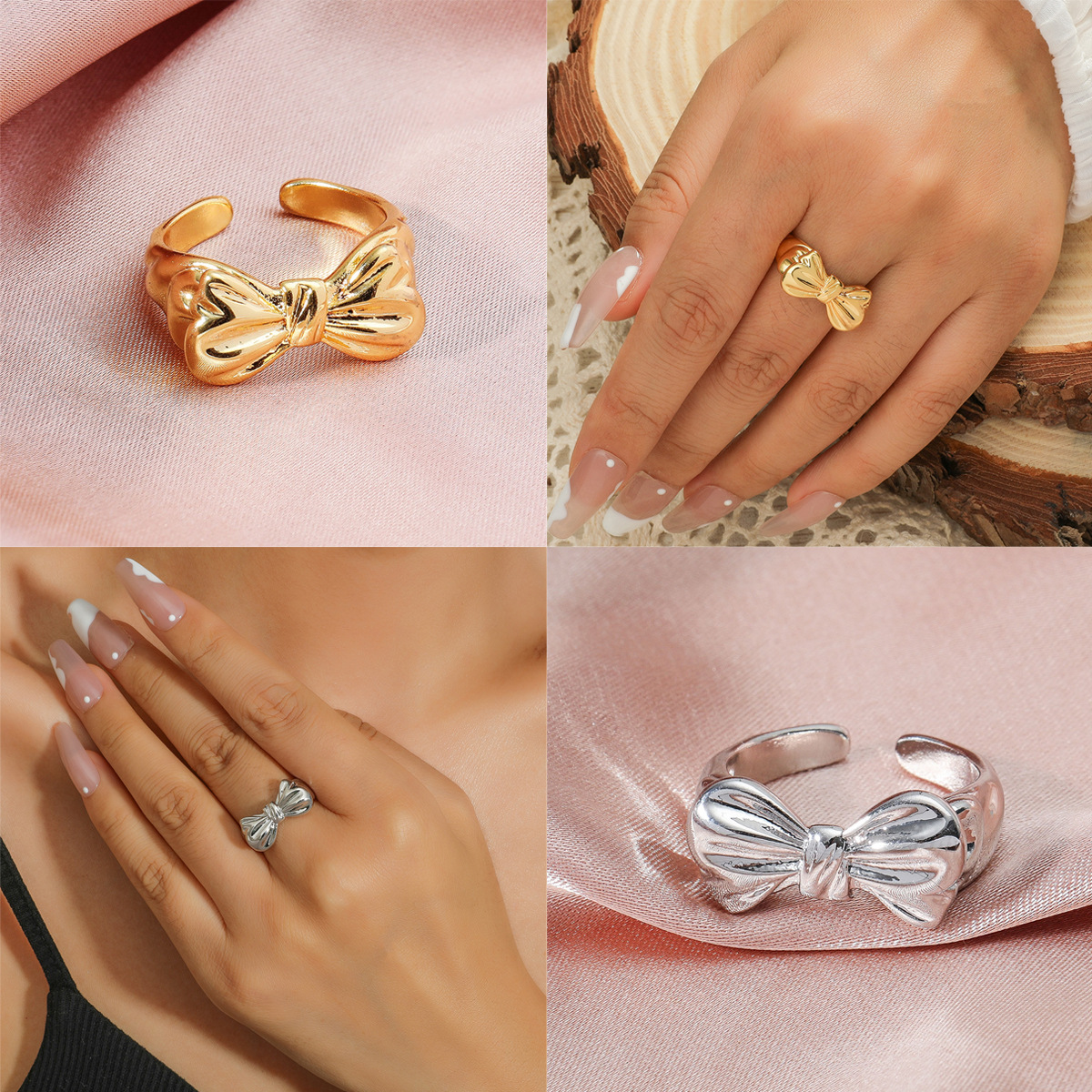 Brass Gold-plated Colorfast Simple Personality Bowknot Open Ring For