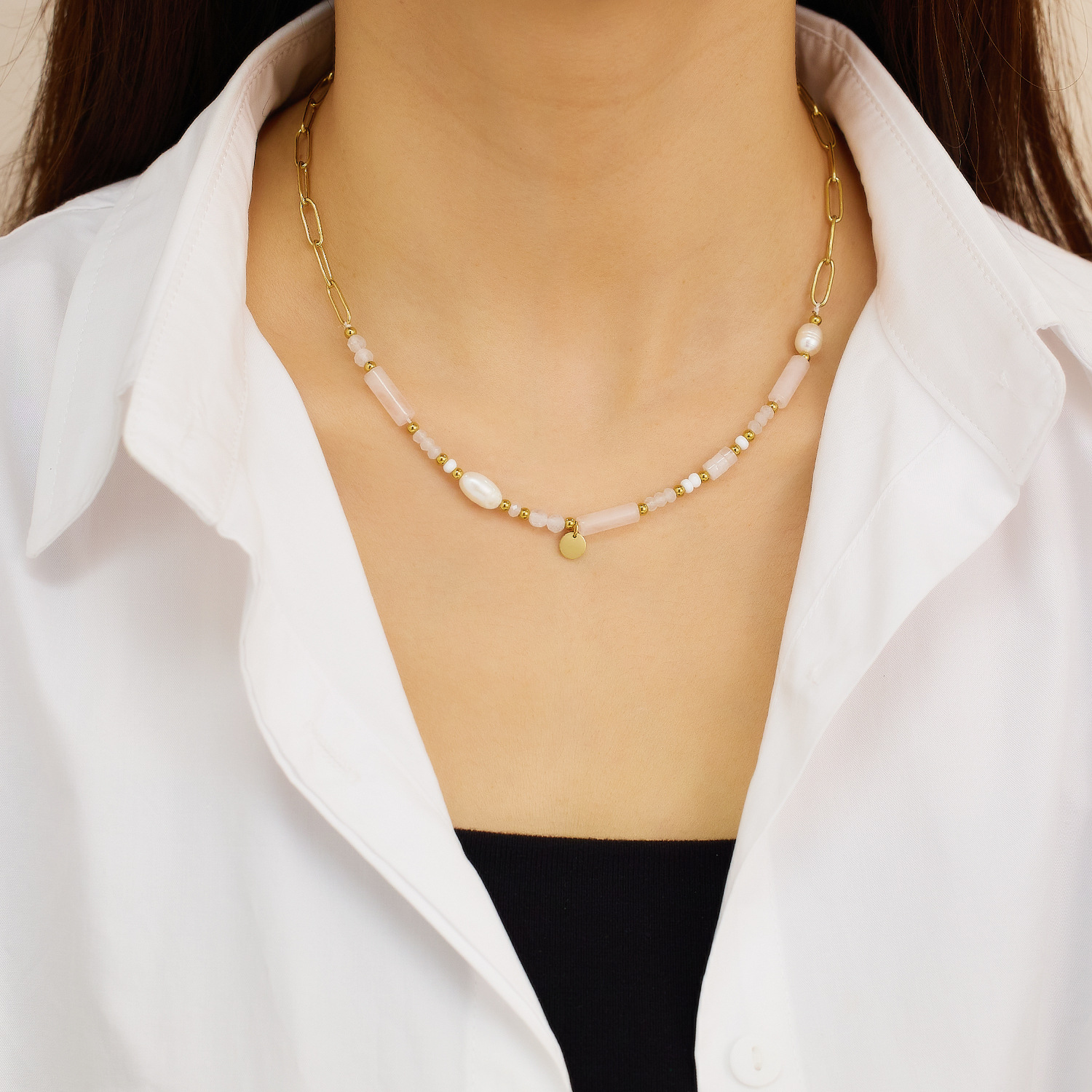 Cold Style Pearl Series Titanium Steel Clavicle Necklace