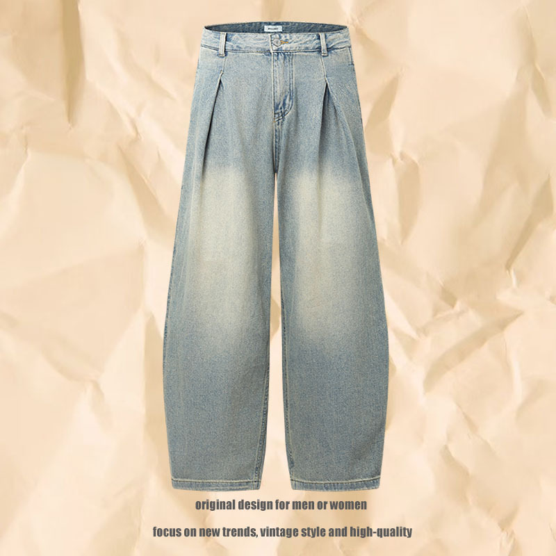 High Street Washed Distressed Pleated Design Machete Jeans