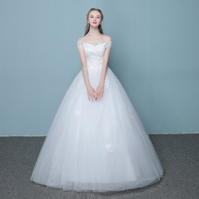 New Style Word Wedding Dress Korean Bride Married Slender Tail Neat