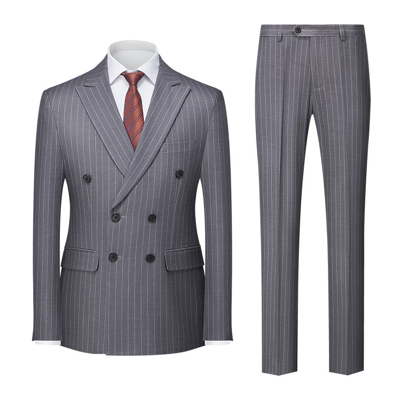 Men's Striped Suit Double-row Two-button Trousers