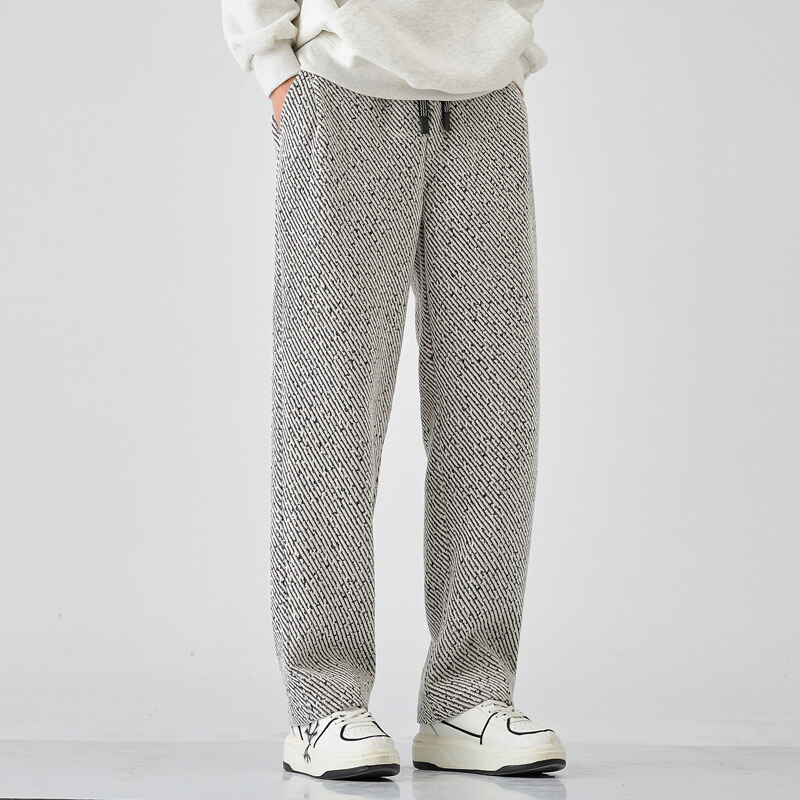 Chenille Slanted Stripe Casual Pants Men's Loose Wide-leg Silver Silk