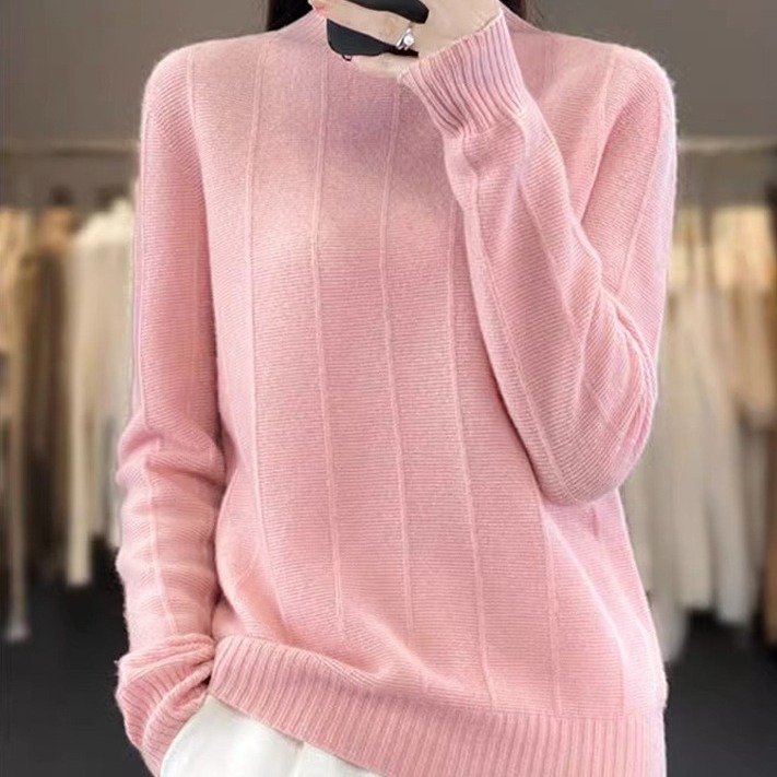 Women's Pullover Half Turtleneck Solid Color Knitted Comfortable Warm