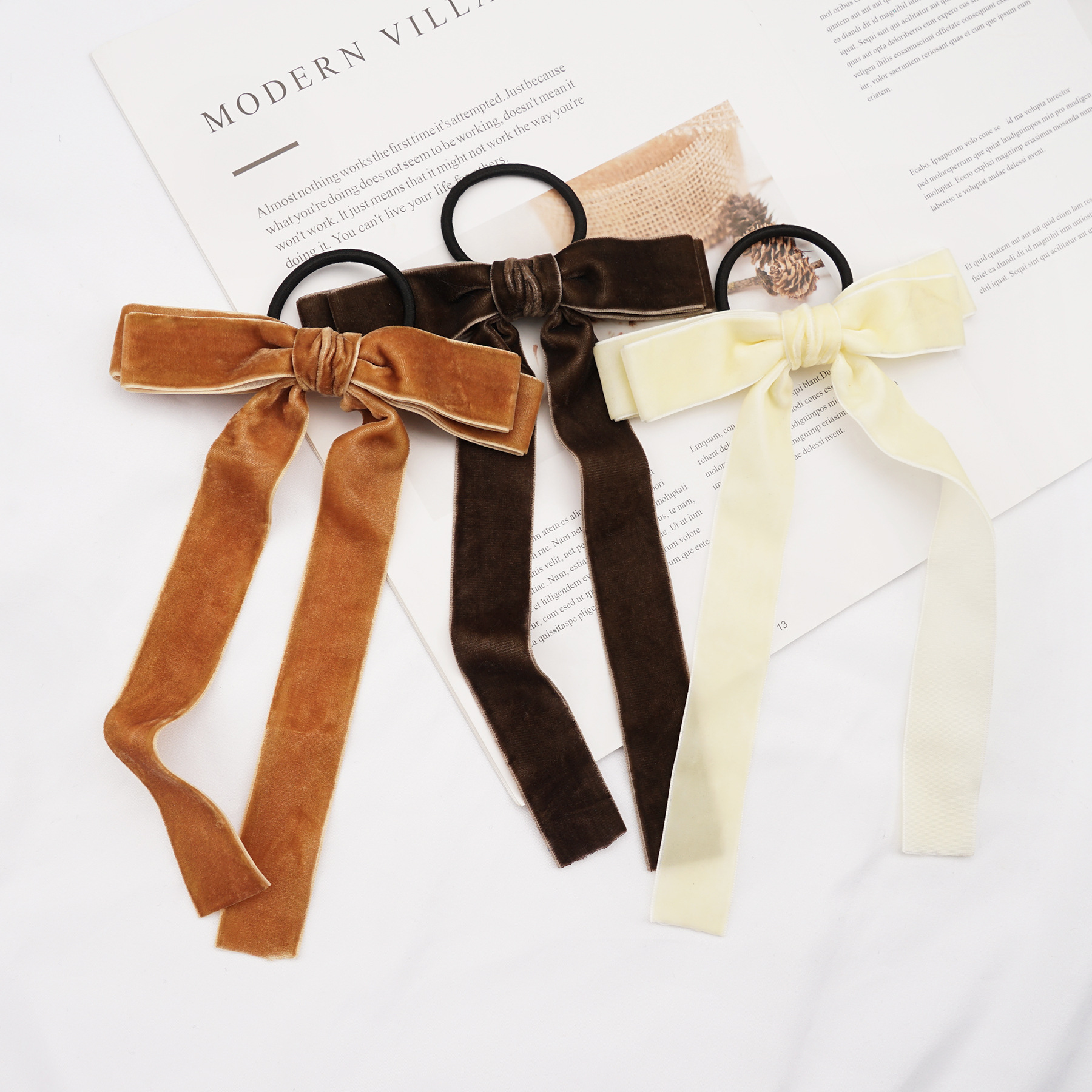Velvet Bandeau Rubber Band Girl Bow Ribbon Horsetail Headwear