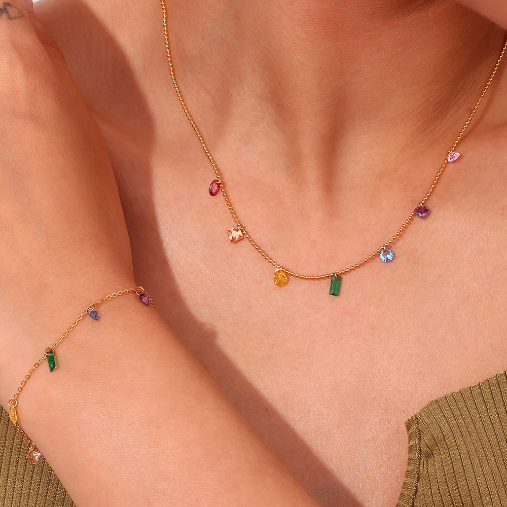Minimalist Color Zircon Small Titanium Steel Necklace For Women