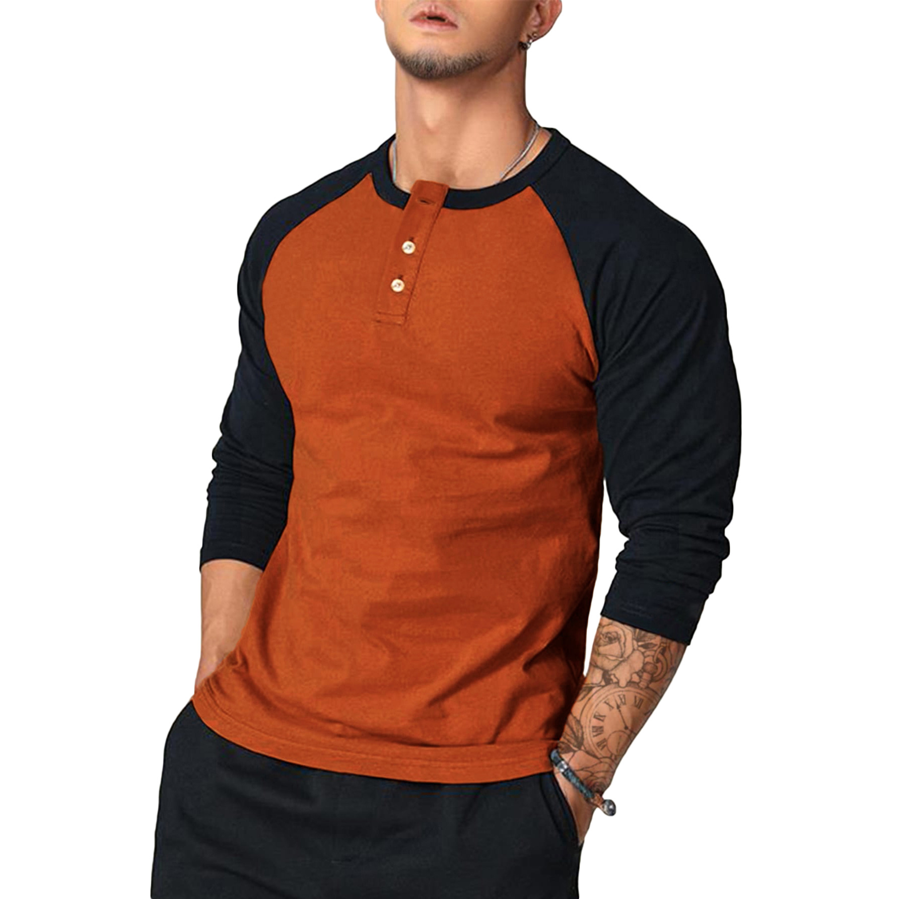 Slim Fit Round Neck Long Sleeves T-shirt Color Matching European And