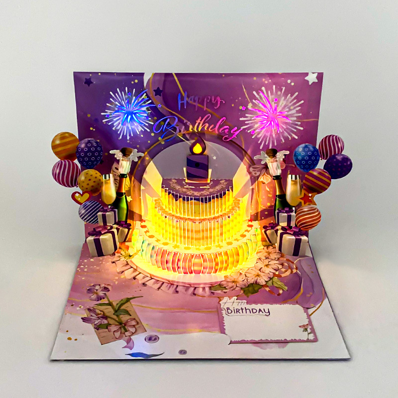 Light Music Blowing 3D Cake Greeting Card