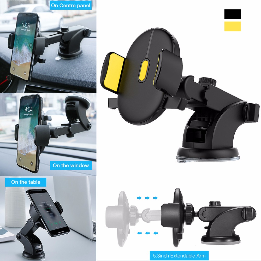Car Phone Holder Long Rod Telescopic Dashboard Suction Cup Type
