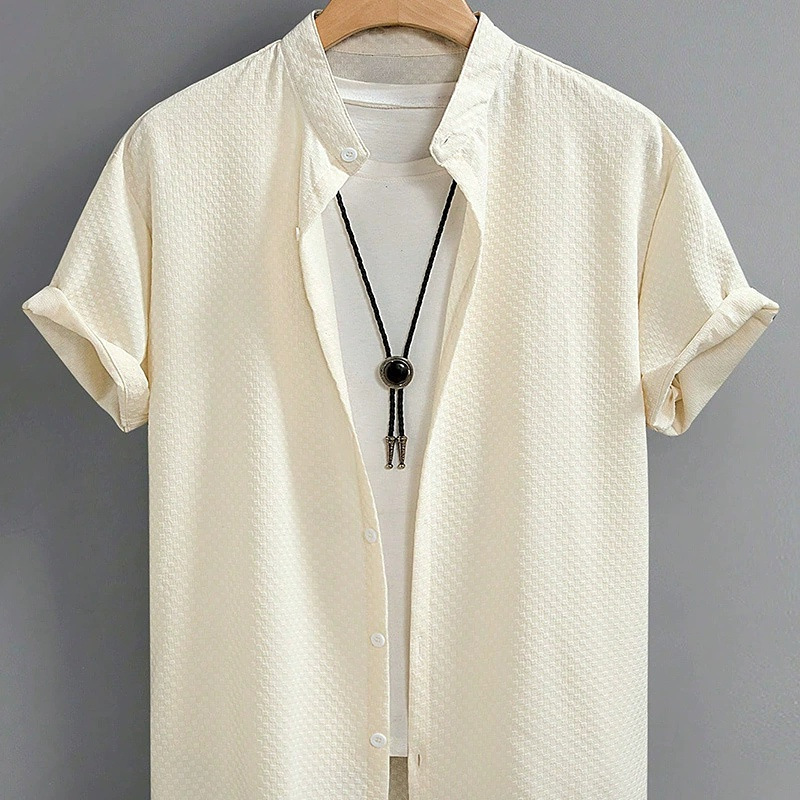Summer Men's Breathable Casual Stand Collar Shirt Solid Color