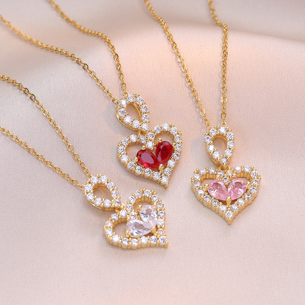 Exquisite Luxury Rhinestone Crystal Heart Pendants Necklaces For Women