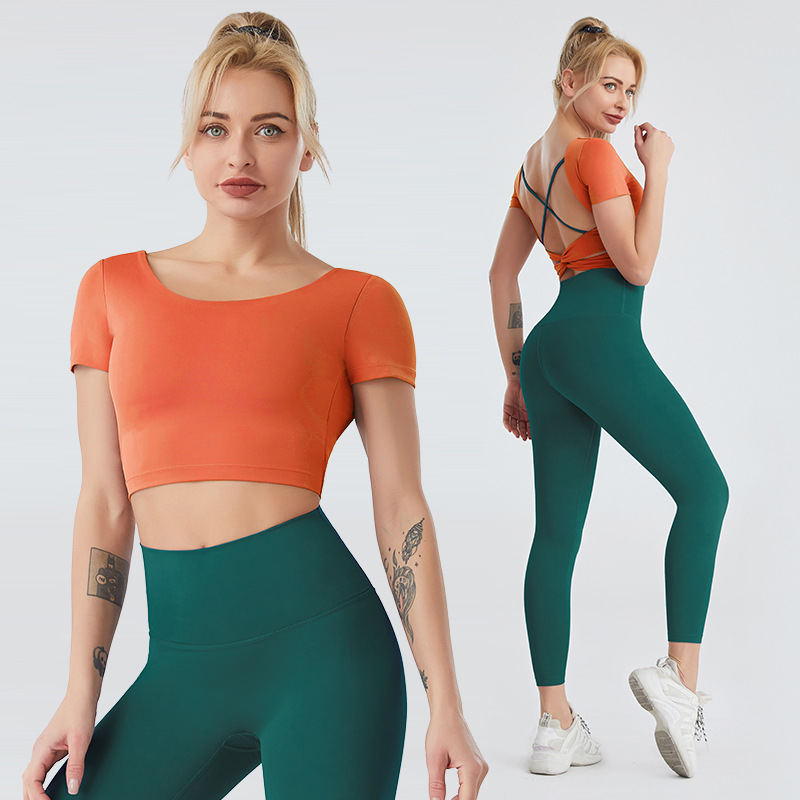 Yoga Wear Women's Nude Sexy Beauty Back Fitness Top High-waist Hip-hip