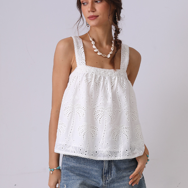 French Minority Lace Embroidery Camisole Loose Shirt