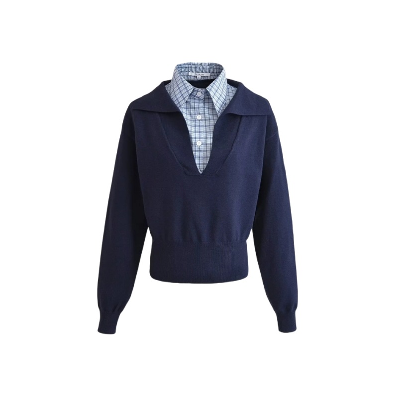 Women's American-style Retro Lapels Plaid Contrast Color Long-sleeved