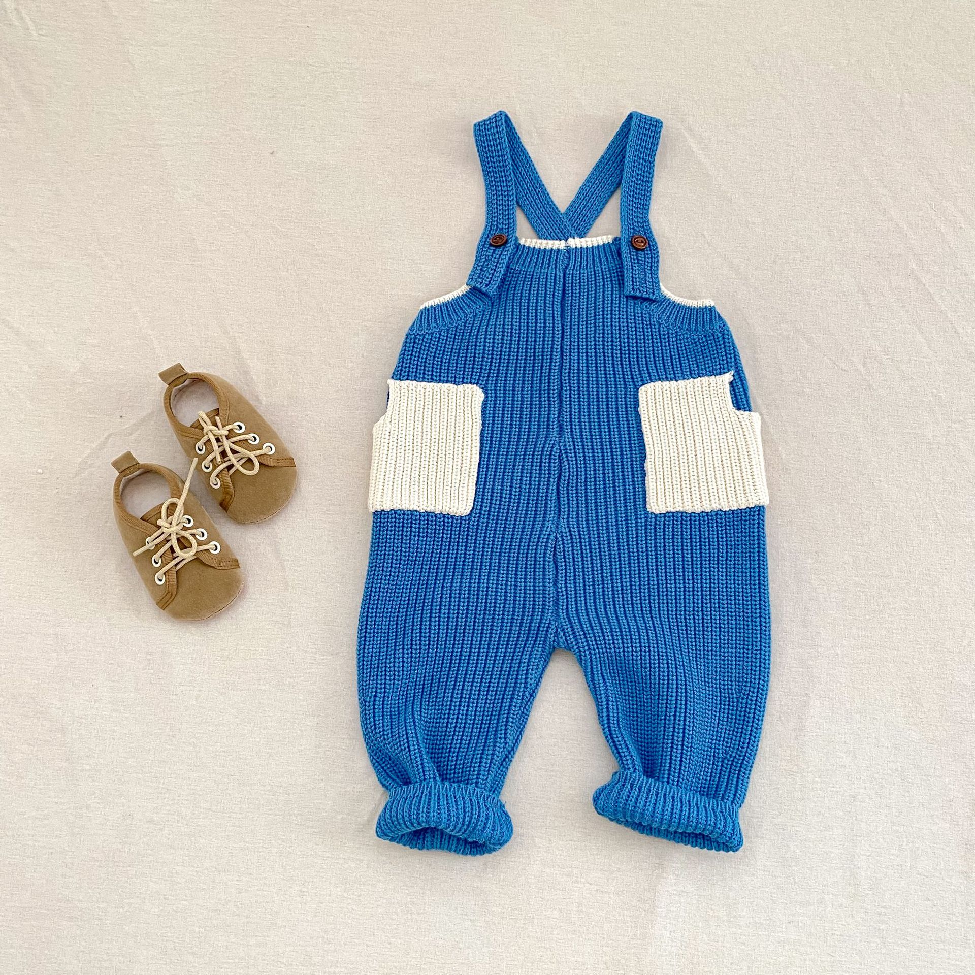 New Knitted Suspender Long Climbing Double Pocket Romper