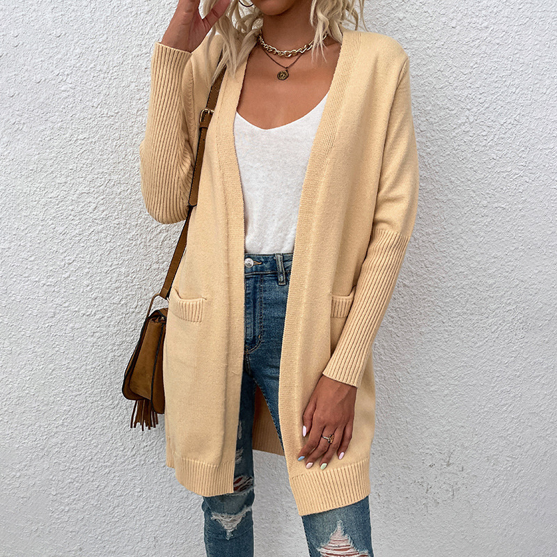 Solid Color Pocket Sweater Autumn And Winter Women's Cardigan Coat