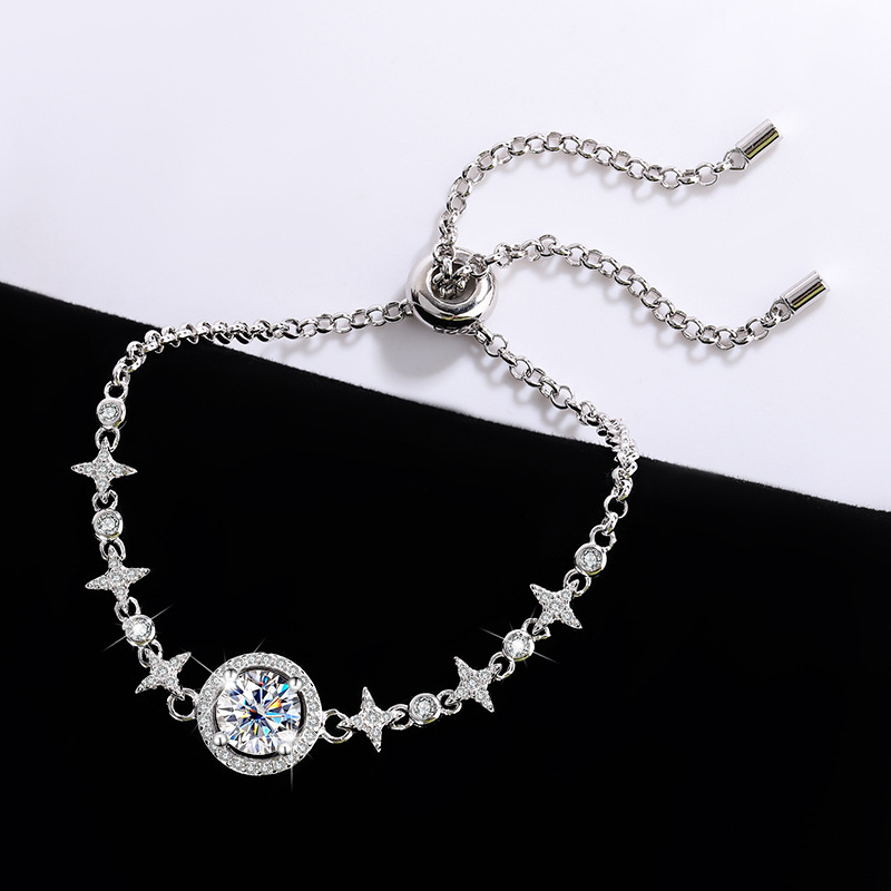 S925 Sterling Silver Bracelet Diamond Starry Sky Round Bag Simple