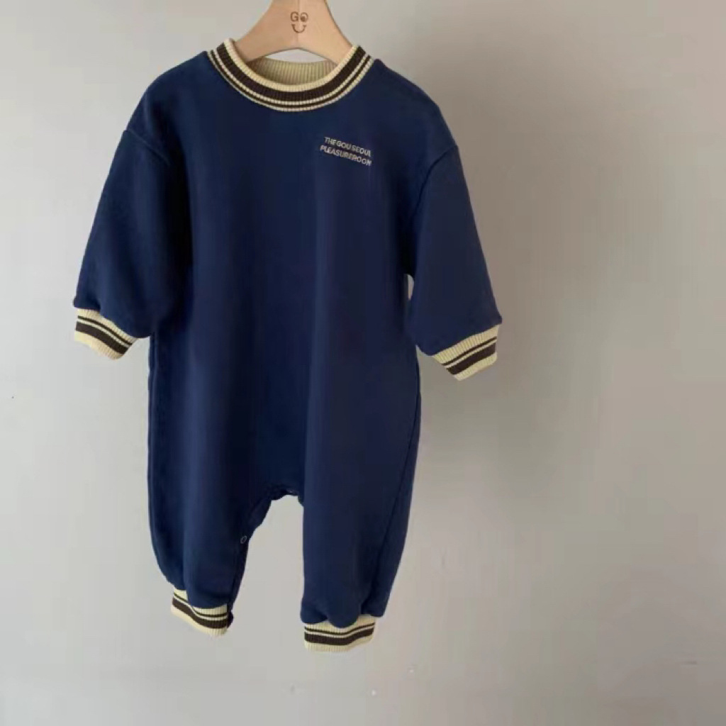 One-piece Long Climbing Solid Color Thread Collar Baby Bodysuit Fashion