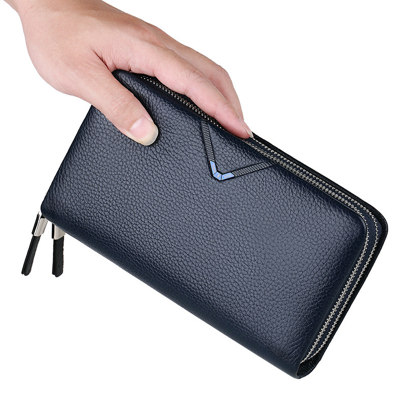 Cowhide Zipper Multifunctional Business Clutch Large Capacity Can Hold