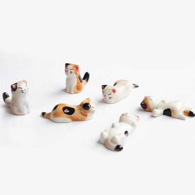 Ceramic Cat Chopstick Holder Desktop Pen Craft Decoration