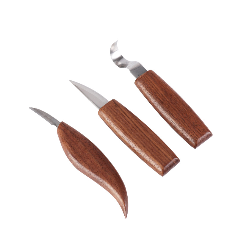 Woodworking Carving Knife Set Five-piece Round Handle Black Walnut