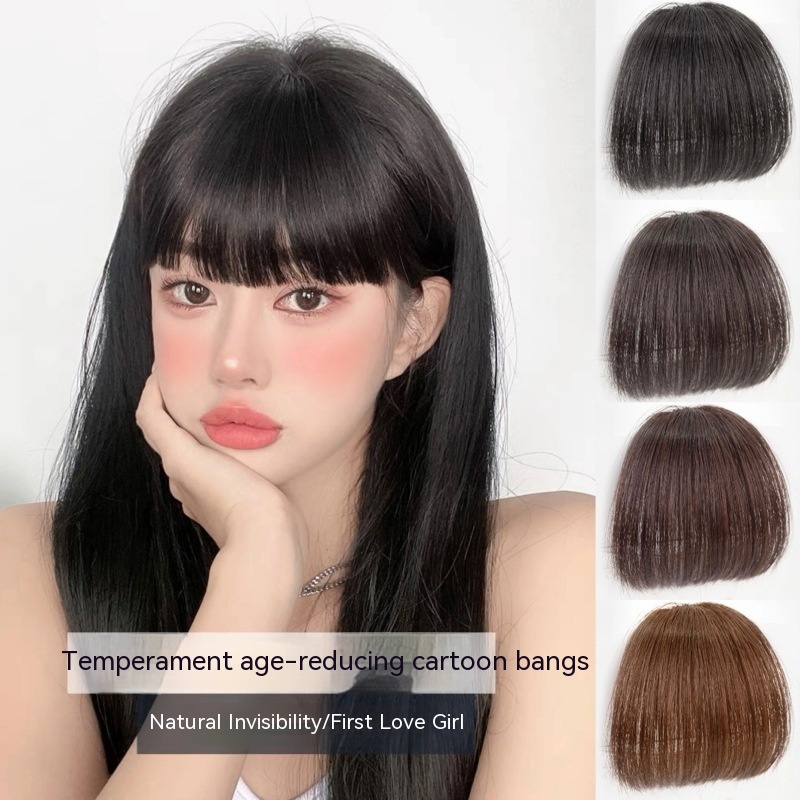 Natural Forehead Artificial Hair Straight Bangs Wig Set Seamless