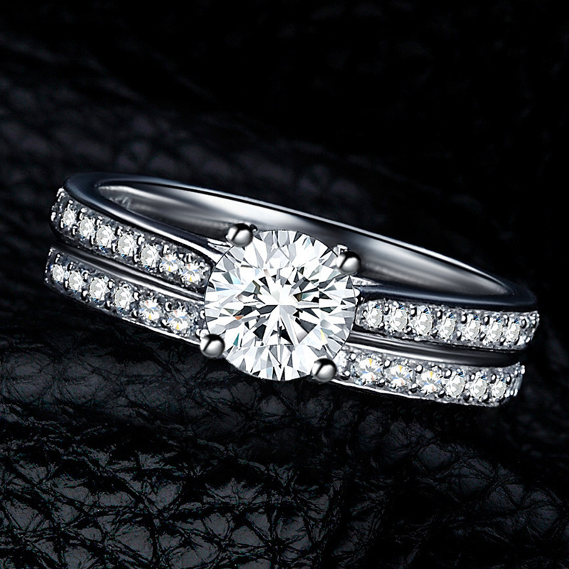 Double Layer Ring Set Wedding European And American Plated 925 Silver