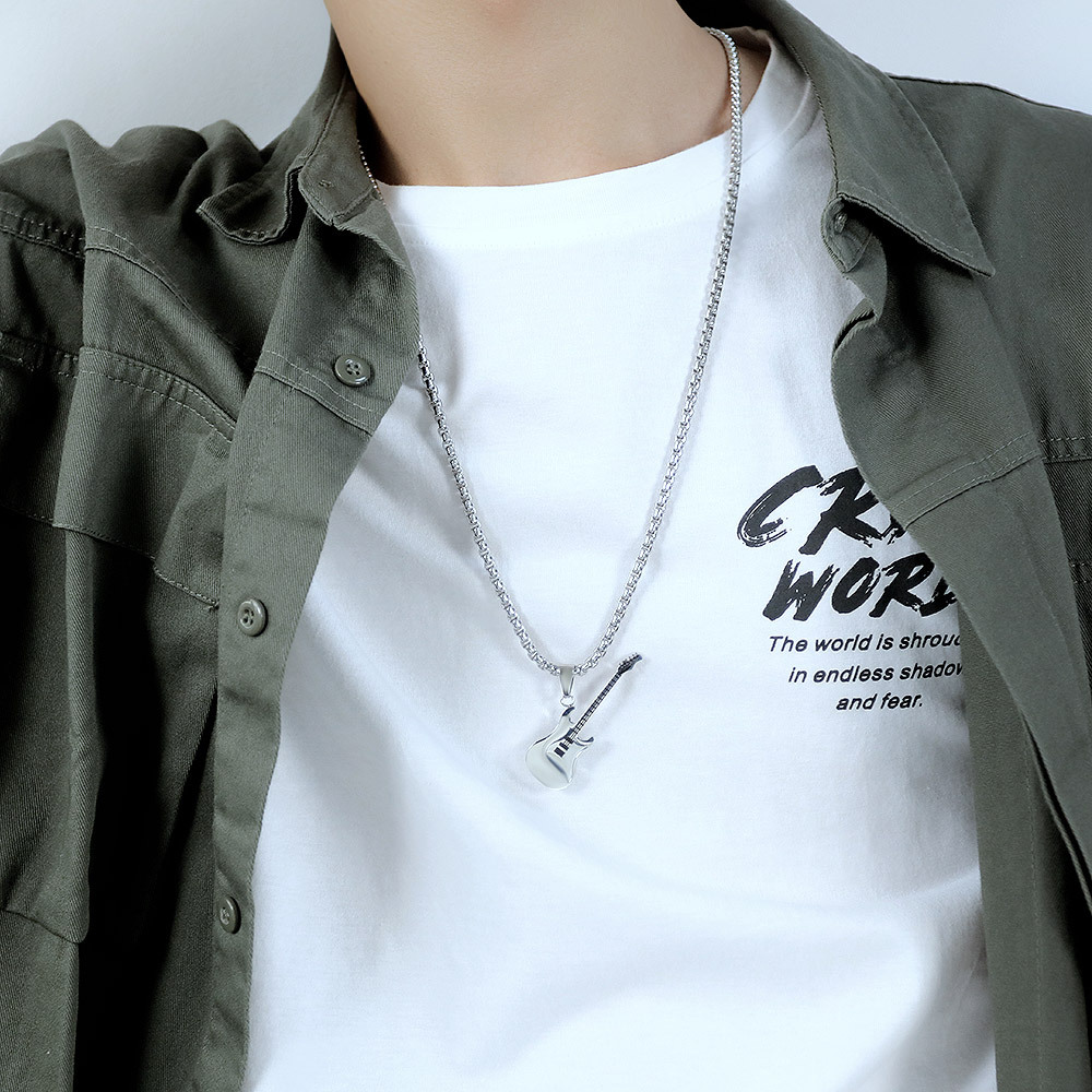 Stainless Steel Guitar Pendant Classic Men's Titanium Necklace