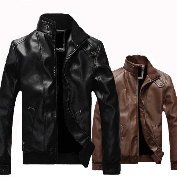 Stand-up Collar Leather Padded Jacket
