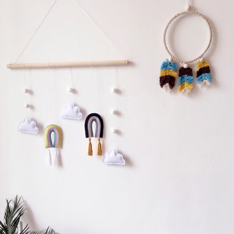 Wooden Stick Rainbow Felt Pendant Wall Decoration